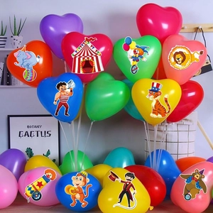 Colorful heart-shaped circus latex balloons with clown and animal patterns for parties