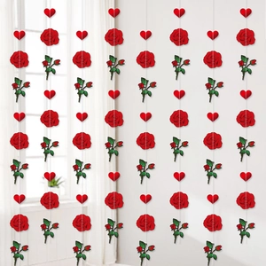 Valentine Day Red Rose Heart Hanging Garland Paper Banner Wedding Party Proposal Decoration Romantic