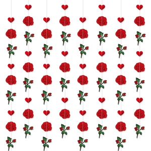 Vertical Valentine's Day hanging decor with red roses and hearts on white background