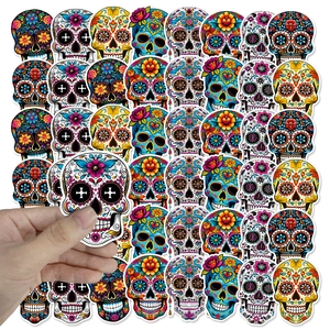 Colorful Mexican Day of the Dead sugar skull stickers for Halloween party decorations