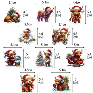Set of 10 Christmas Highland Cow cake toppers with Santa hats and festive holiday decor
