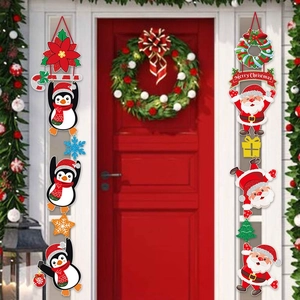 Christmas door banner set with Santa and Penguin designs for festive holiday porch decoration