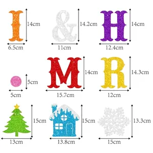 Size chart for colorful Christmas banner bunting with detailed measurements for all pieces