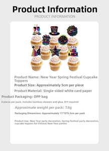 Dettaglio di toppers per cupcake di Capodanno con cappelli e orologi in carta