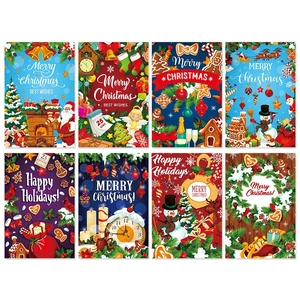 Set of 8 colorful Merry Christmas wine bottle labels with festive holiday illustrations