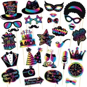 Accessoires Photo Portables Pour Fête Du Nouvel An Arc-En-Ciel Néon Carton Et Bâton De Bois Décoration Amusante Célébration