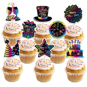 Happy New Year Cupcake Toppers Rainbow Glitter Cake Picks Countdown Eve Party Dessert Decorazioni Rainbow Festive Style