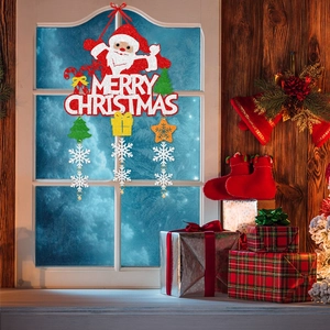 Red Merry Christmas door hanging decor with Santa Claus and snowflake pendants
