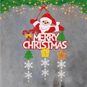Christmas Door Hanging Pendant Glitter Paper Merry Christmas Santa Claus Snowflake Bells Festive Wall Decor DIY