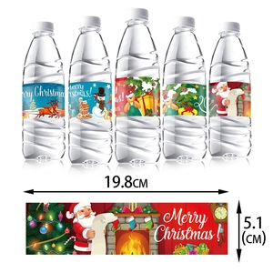 Christmas water bottle labels set with Santa and snowman designs 19.8x5.1cm