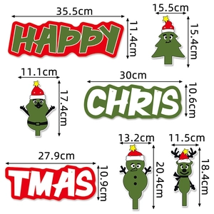 Merry Christmas banner set with cartoon characters and dimensions for party decor