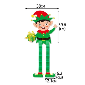 Detailed view of Christmas elf ornament with accordion legs and size dimensions