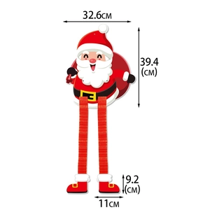 Detail view of Santa Claus hanging ornament with dimensions and red honeycomb paper legs