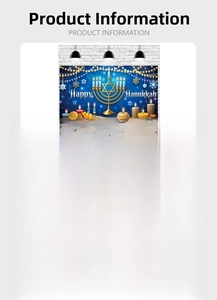 Detailed size and material specifications for the 180x110cm Hanukkah polyester backdrop