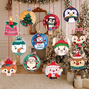 Set of 11 colorful cartoon Christmas hanging ornaments with festive character designs