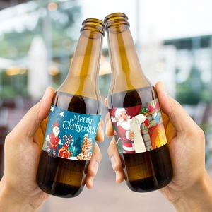 Christmas water bottle labels with Santa Claus and gingerbread house for holiday party decor