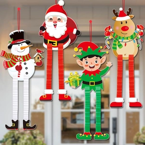 Christmas Hanging Decoration Cardboard Paper Retractable Honeycomb Legs Santa Claus Snowman Reindeer Elf Party Home Atmosphere Decor Novelty