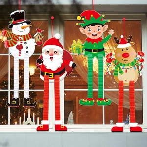 Set of 4 Christmas window decorations featuring Santa and reindeer with telescopic legs