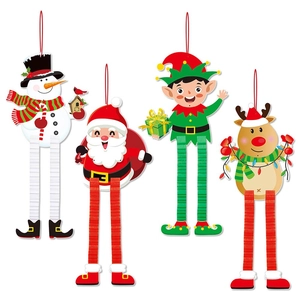 Set of 4 Christmas hanging ornaments with Santa, reindeer and snowman in honeycomb design