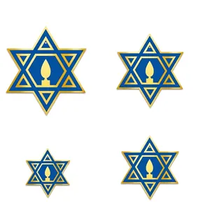 Hanukkah Star of David hanging ornaments in dark blue and gold, four assorted sizes