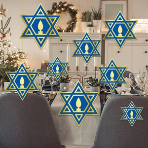 Hanukkah Hanging Star Of David Decorations Blue Gold Paper Card Star Hangers For Jewish Festival Party Home Decor Supplies