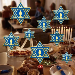 Hanukkah Star of David hanging ornaments with candle silhouette for Jewish party decor