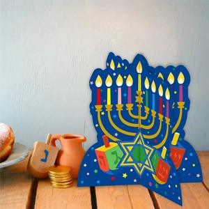 Hanukkah Menorah and Dreidels paper table decor for Jewish New Year party celebrations