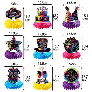 Lot de 9 décorations de table en papier alvéolé coloré pour la fête du Nouvel An