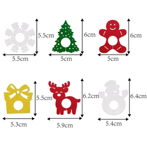 Lot de 6 marque-verres de Noël en feutrine avec bonhomme de pain d'épices et flocon