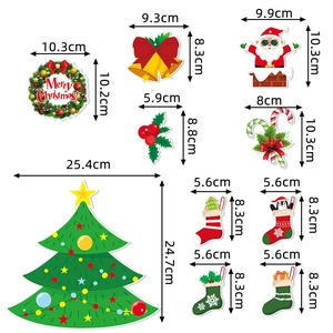 Christmas door and window sticker set featuring Santa, tree, and wreath with dimensions