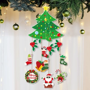 Detail of Christmas door hanging decor with mini socks, bells and Santa charms