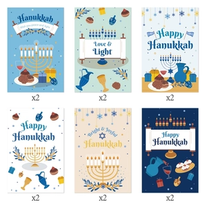 Hanukkah stickers set with Menorah and Dreidel designs, 12 pieces for holiday party decor