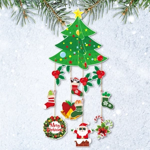 3D Paper Christmas Tree Door Hanging Decoration DIY Santa Claus Bell Stocking Cardboard Pendant For Home Party Ornament