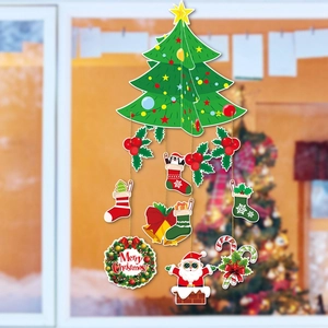 3D hanging Christmas tree ornament with festive socks, bells, and Santa Claus elements