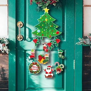 3D layered Christmas tree door hanger with Santa and Merry Christmas ornaments