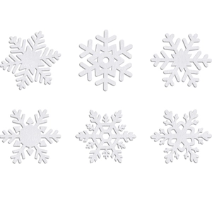 Set of six white non-woven snowflake coasters for winter Christmas table decorations