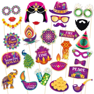 Accessoires de Photobooth Happy Diwali Décoration de Fête Festival Indien Carton Diya Paon Éléphant Accessoires Selfie