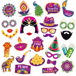 Lot de 24 accessoires photo pour Diwali aux motifs festifs indiens et couleurs vives