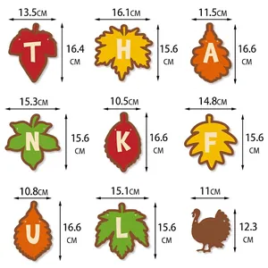 Thankful banner decorations with colorful maple leaves and turkey shapes for Thanksgiving