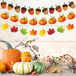 Detailed set of Thanksgiving banners with paper pumpkins, maple leaves, and acorns decor