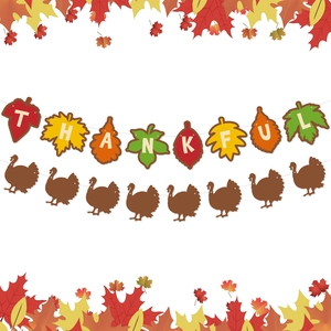 Thanksgiving Banner Garland Maple Leaf Turkey Cardstock Paper Hanging Decor For Harvest Autumn Party Home Decoration