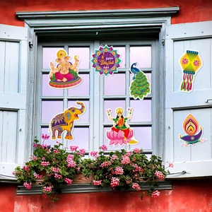 7-piece Indian Diwali wall decals set with Diya, Ganesha and Happy Diwali lettering