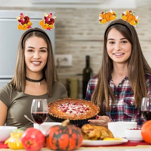 Thanksgiving party headbands with turkey and pumpkin designs for autumn celebrations