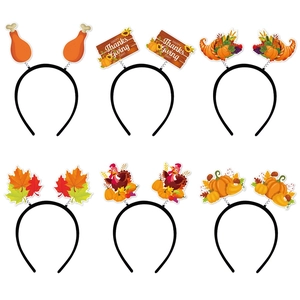 Thanksgiving Headbands Cardstock Plastic Harvest Festival Party Decorations Turkey Pumpkin Maple Leaf Spring Motion Hair Accessories