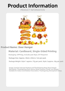 Detail of Thanksgiving door hanging cardstock assembly with turkey and pumpkin motifs