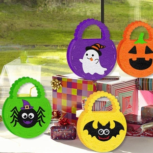 Halloween felt candy bags featuring pumpkin ghost spider and bat designs for kids party