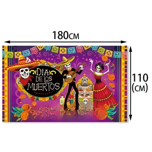 Mexican Day of the Dead party backdrop featuring skeletons and marigolds 180x110cm
