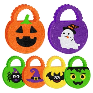 Halloween Candy Bags Felt Gift Pouch Trick Or Treat Party Favors Cartoon Pumpkin Ghost Handheld For Kids