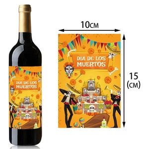 Day of the Dead wine bottle labels with skull patterns, set of 10cm x 15cm stickers