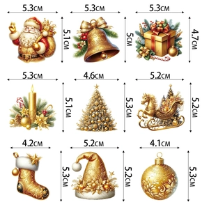 9-piece red and gold Christmas cake topper set with various festive holiday patterns